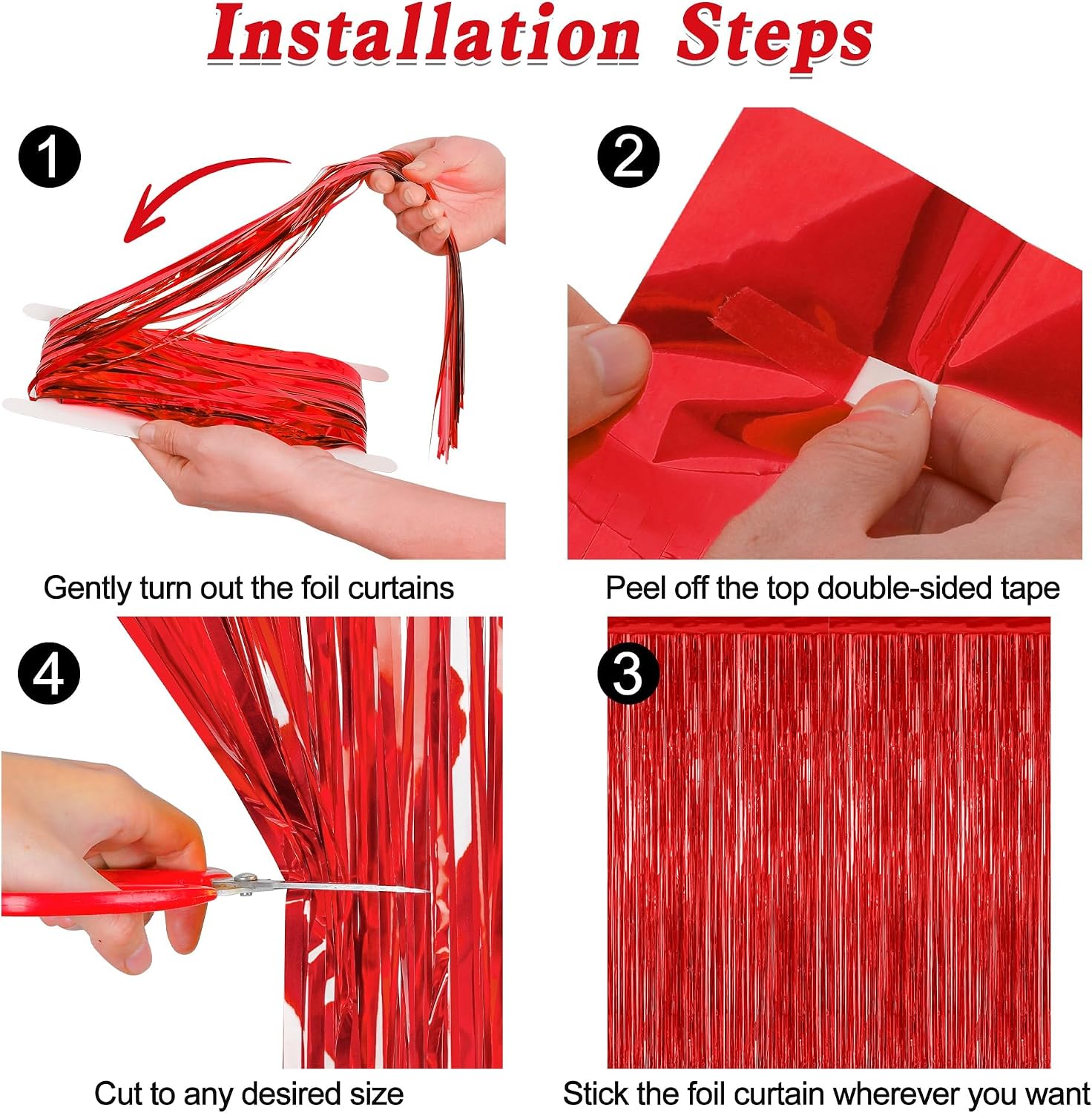 Thumbnail 2 de 2 Pack Red Tinsel Backdrop (3.28 ft x 7.05 ft) – Fringe Curtains for Valentine’s Day, Weddings, and More