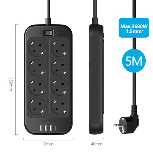 Thumbnail 5 de JSVER Regleta USB con Protección Sobretensión ⚡ 8 tomas y 4 USB