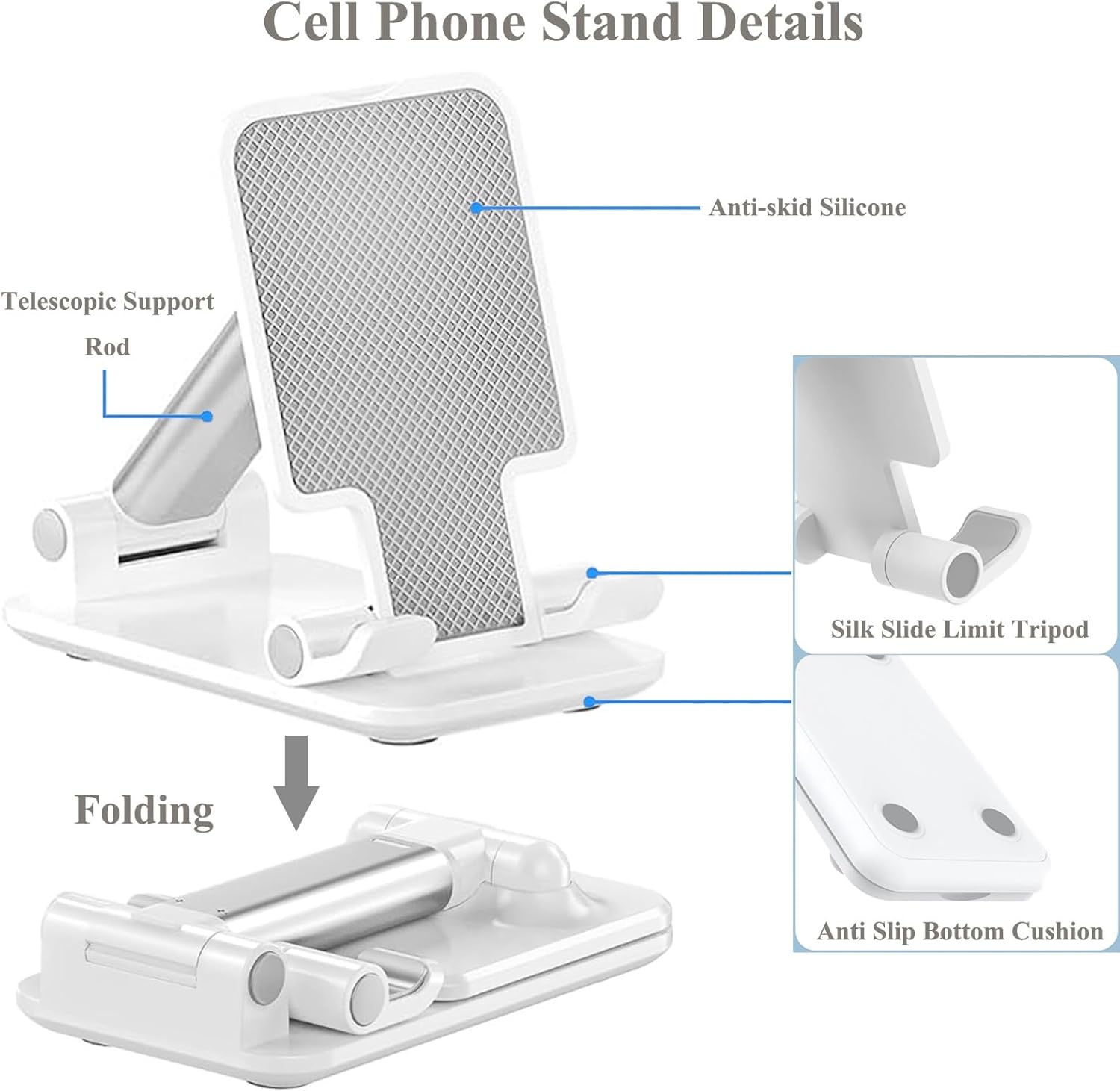 Detalle de Meetuo 2-Pack Adjustable Cell Phone Stands (Foldable, Portable, Adjustable Angle & Height)