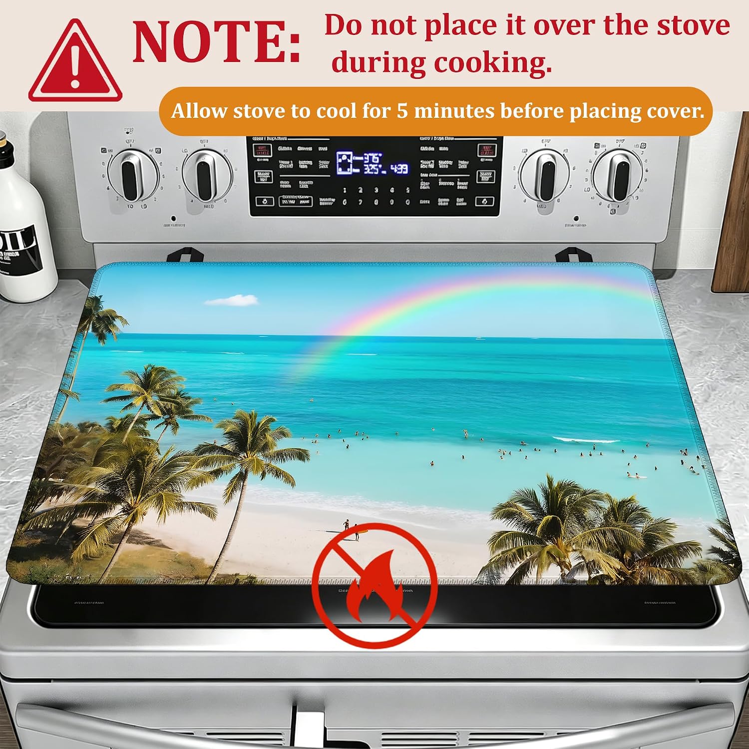 Detalle de YIKTI Tropical Palm Tree Stove Top Cover, 28 x 20 Inch Heat-Resistant Mat