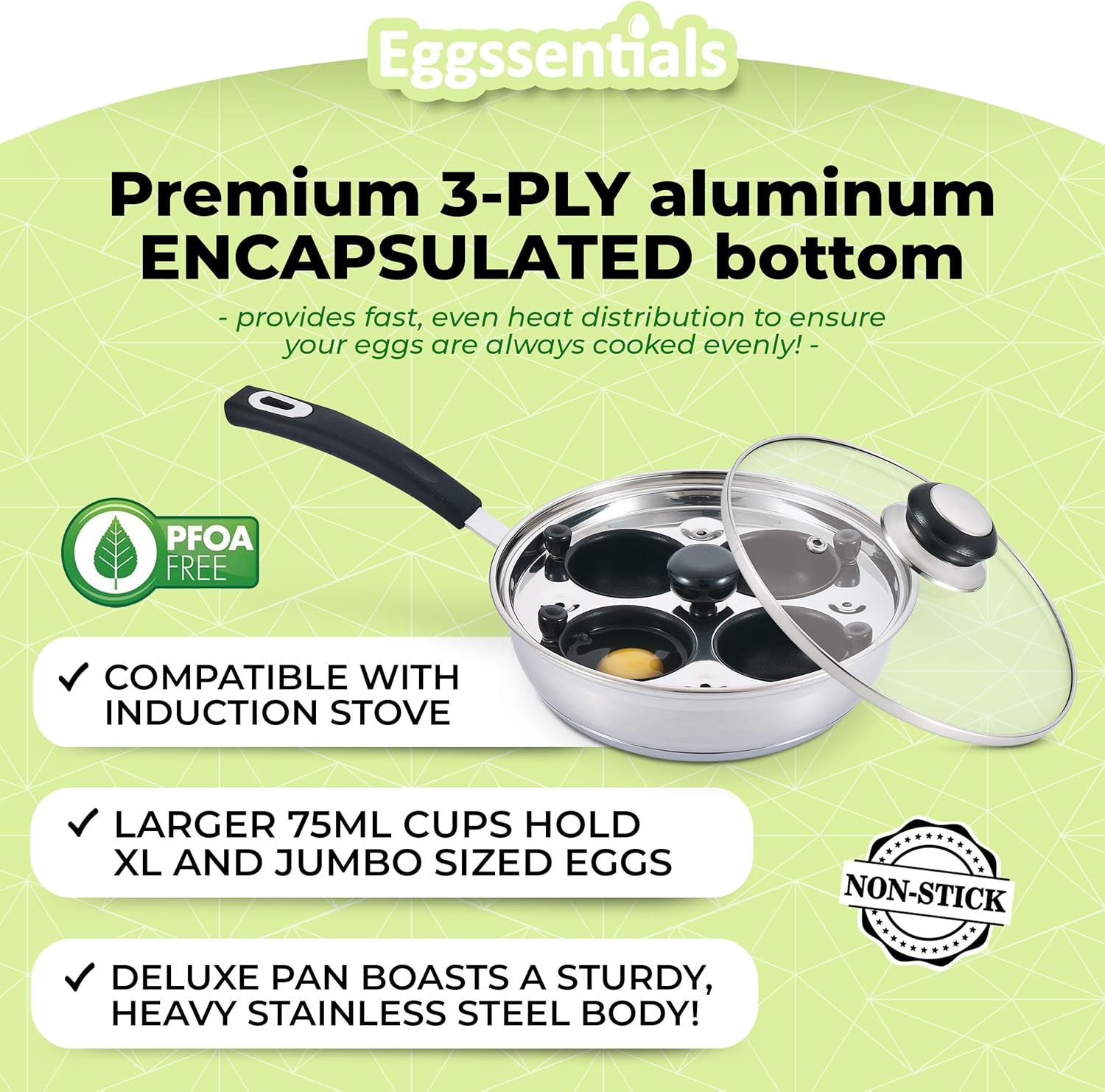 Thumbnail 4 de Eggssentials Egg Poacher (Stainless Steel Poached Egg Maker) with Spatula