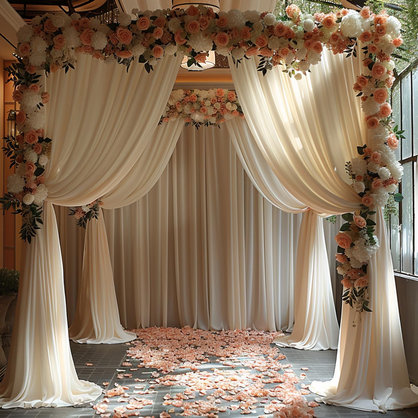 Thumbnail 5 de ESGOTBME 20x10ft Wrinkle-Free Ivory Backdrop Curtain (4 Panels, Soft Drape for Parties & Photography)