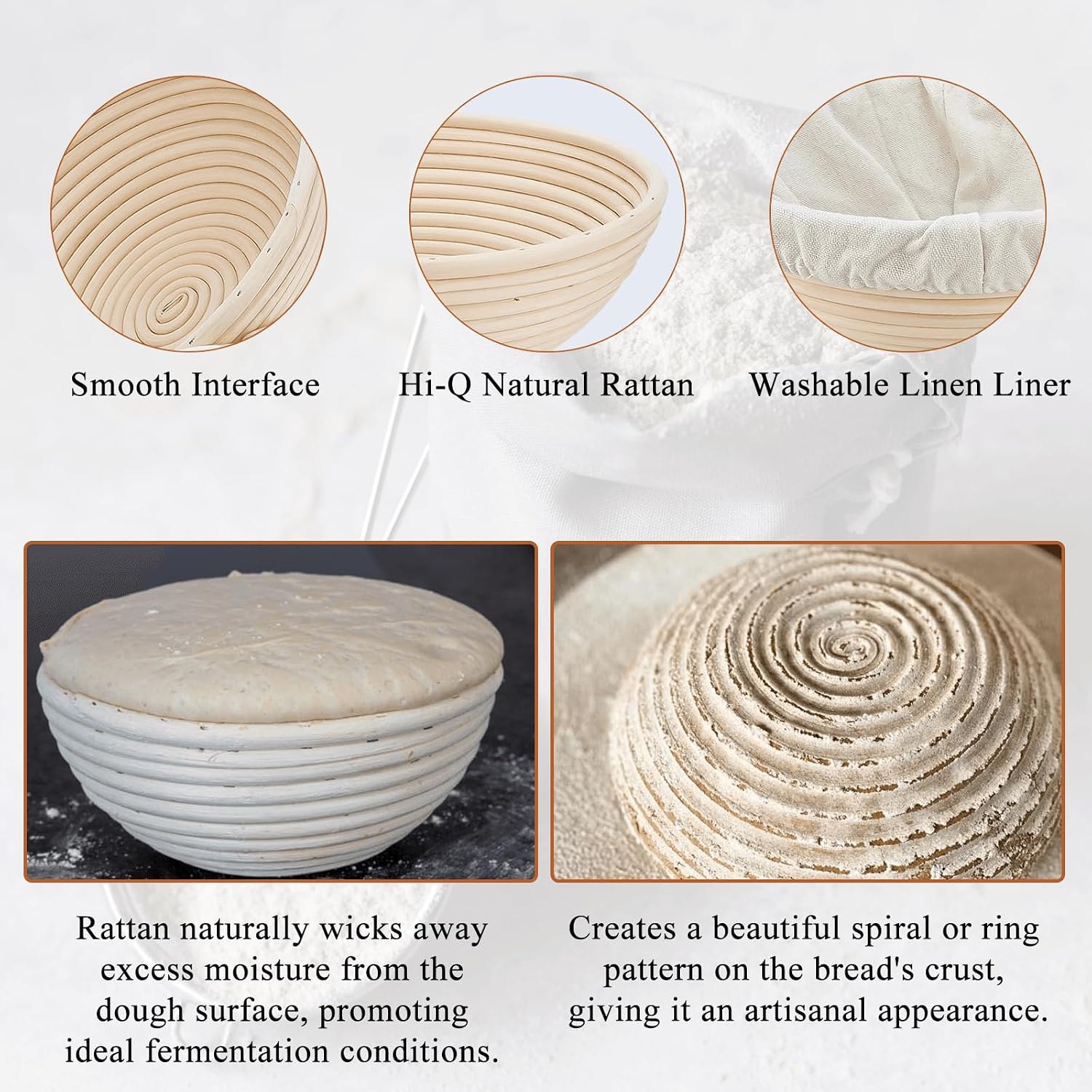 Detalle de SNAILDIGIT Banneton 9 Inch Proofing Basket