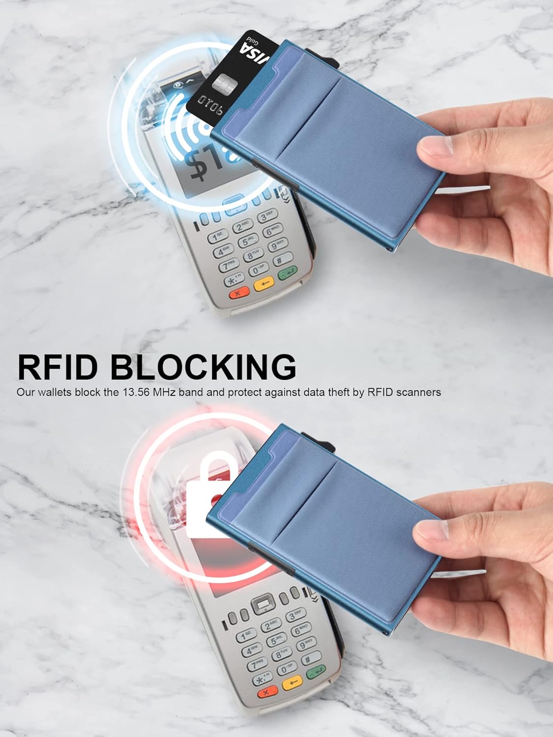 Thumbnail 2 de TOYFID minimalistische Geldbörse mit RFID-Blocker und Pop-up Kartenhalter für bis zu 6 Karten, blau