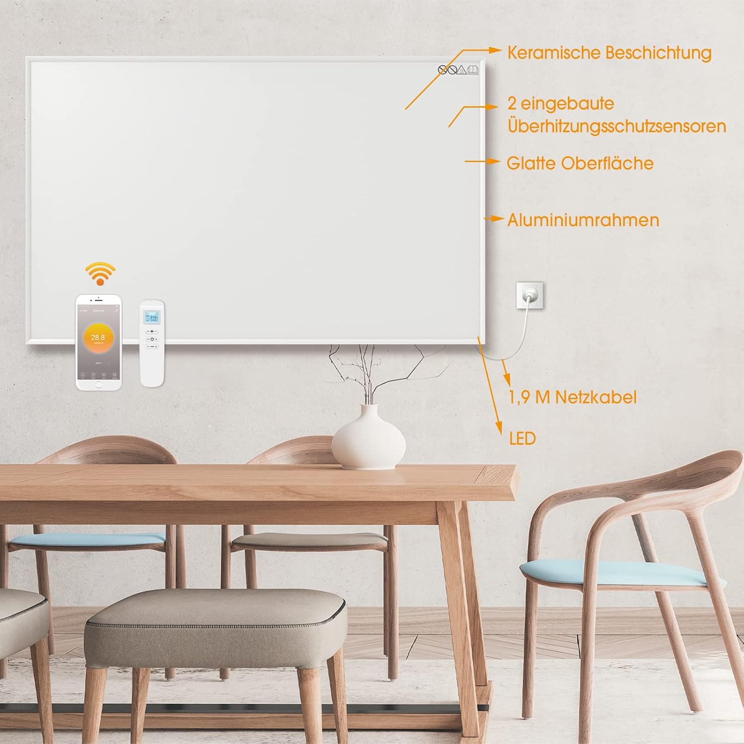 Detalle de byecold Riscaldamento a infrarossi da 900 W con termostato, controllo remoto e app WiFi
