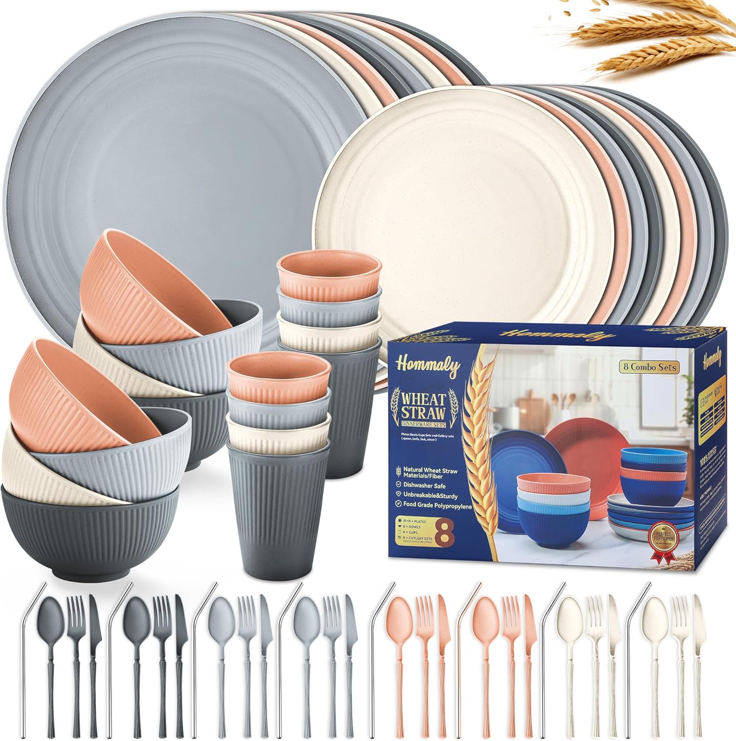 Thumbnail 6 de Wheat Straw Dinnerware Sets, 64-Piece Seaside Color – Unbreakable, Reusable, Microwave-Safe