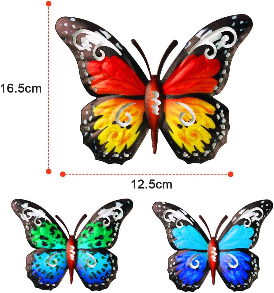 Detalle de OFFCUP Papillon en Métal 3 pièces – Décoration murale papillon d’art pour l’intérieur et l’extérieur