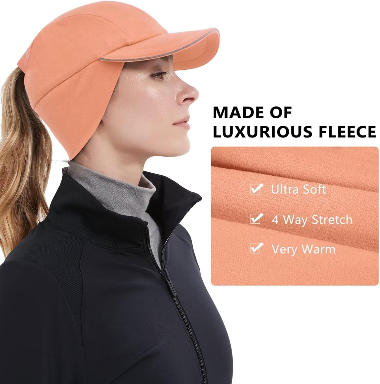 Detalle de GADIEMKENSD Frauen Winter Reflektierende Fleece Ponytail-Mütze mit Drop-Down Ohrenwärmer