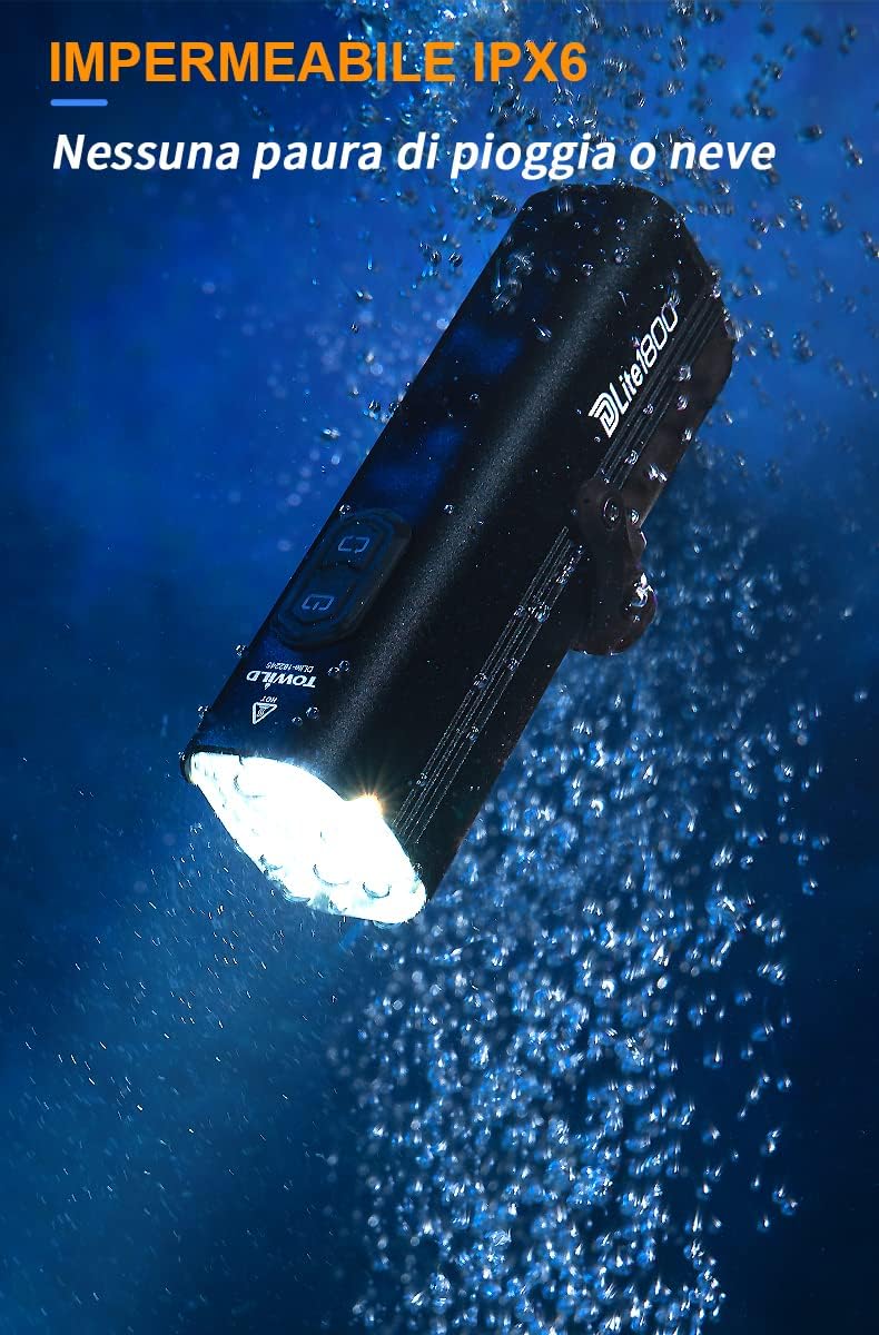 Detalle de Towild DLite1800: Luce anteriore bici dual-sorgente da 1800 lumen con telecomando e batteria 5000mAh
