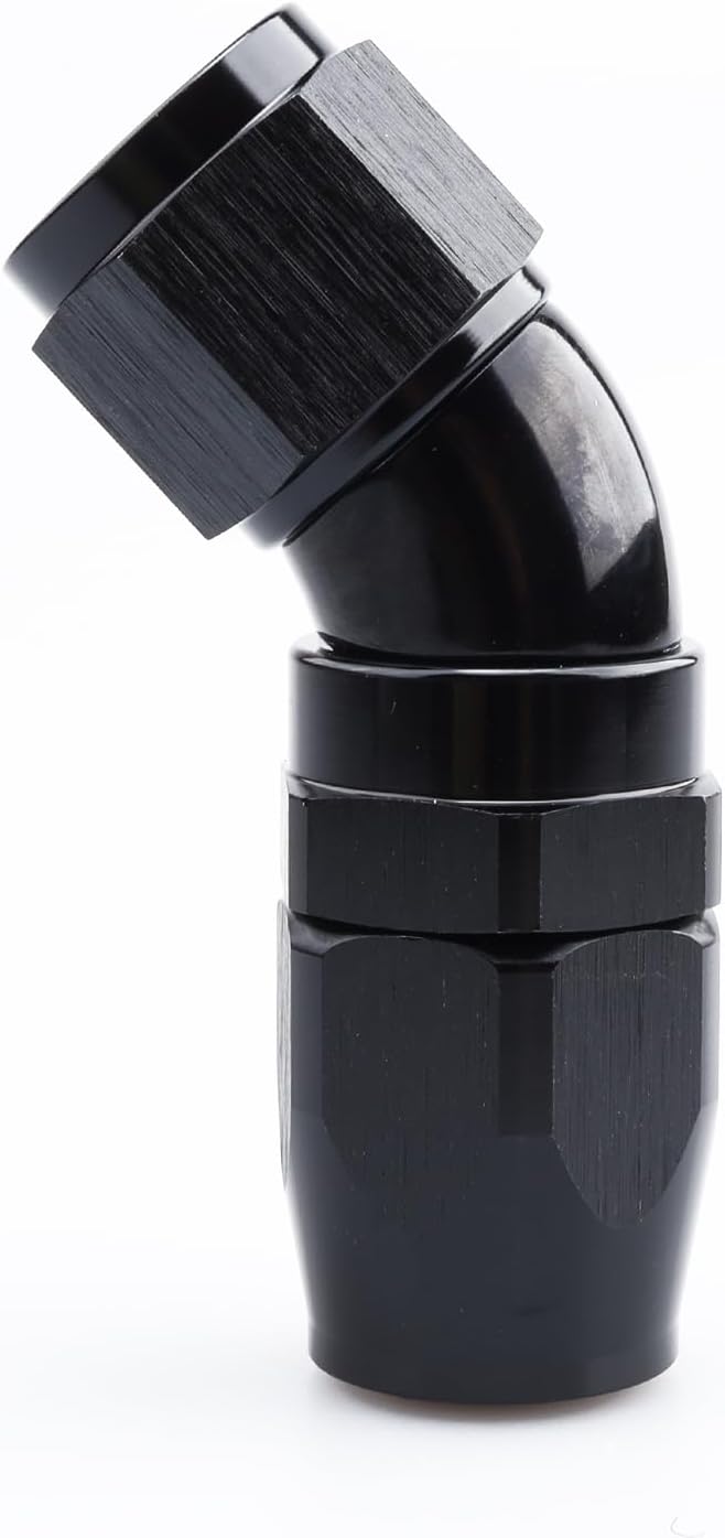 Detalle de AC Performance -8 AN 45 Degree Swivel One Piece Full Flow Hose End Fitting, Black Aluminum