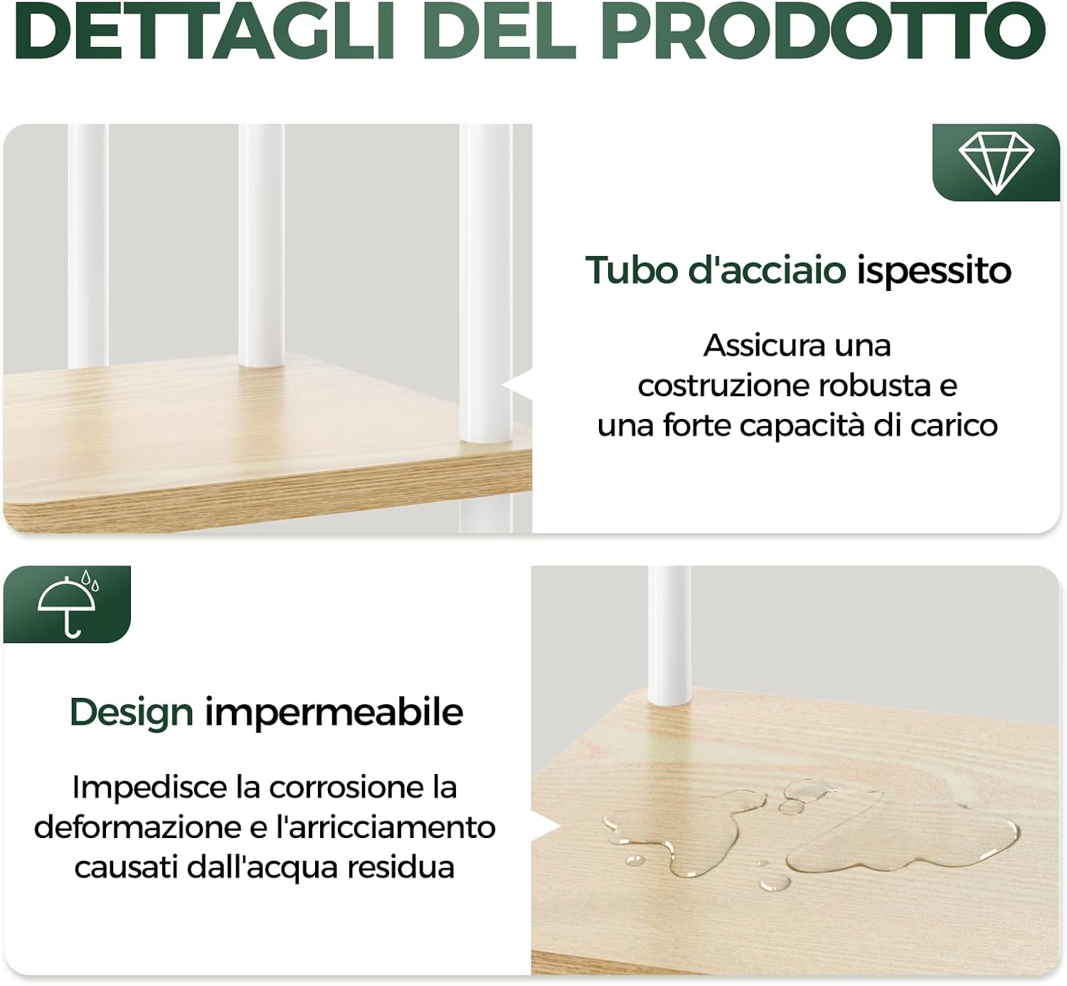 Detalle de Bamworld Porta Piante da Interno ed Esterno a 5 Ripiani – Scaffale in Legno e Metallo