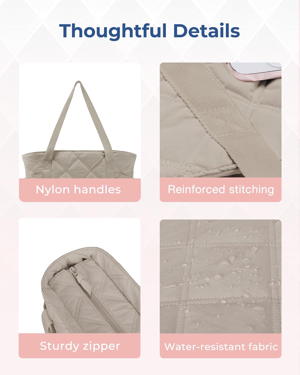 Thumbnail 6 de bagsmart Tote Bag for Women: Quilted Puffer Laptop Tote with Zipper and 8 Pockets
