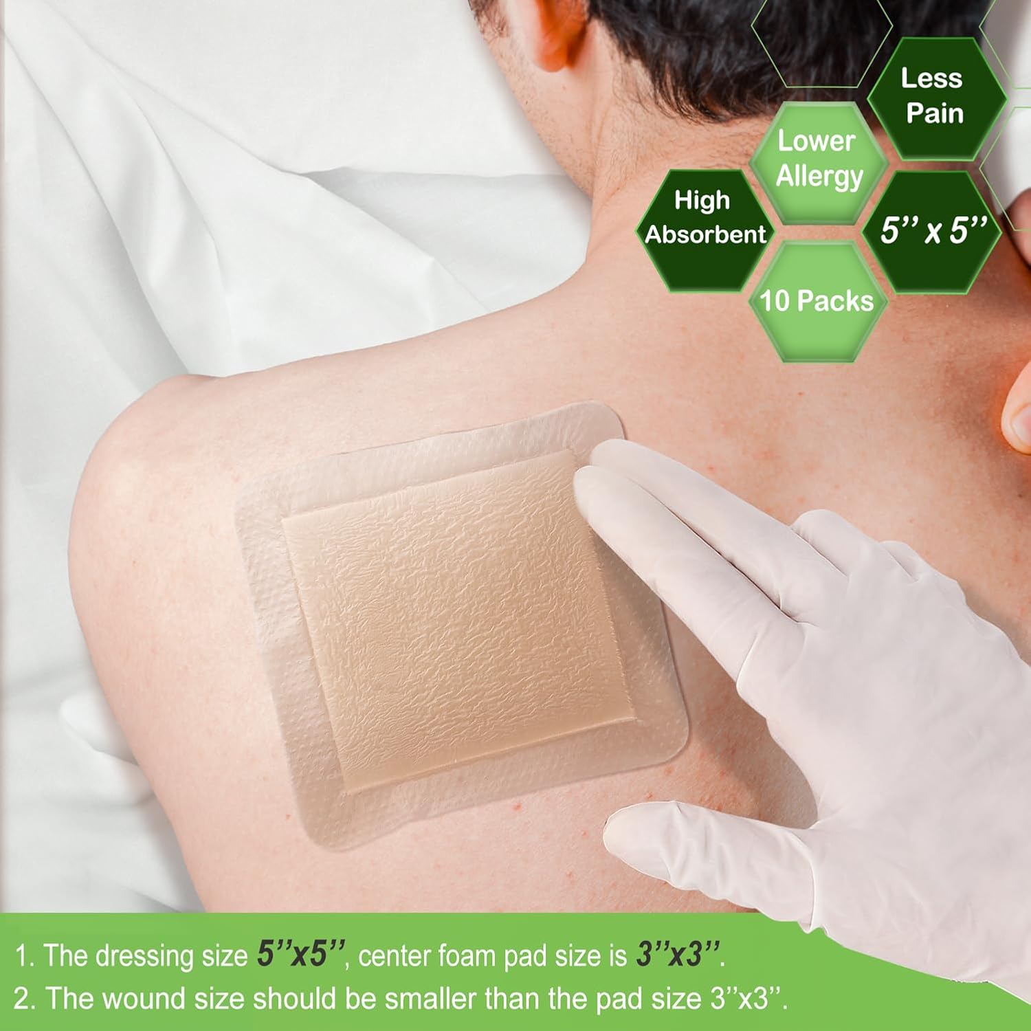 Detalle de NeuHeils 5x5 Inch Silicone Foam Dressing with Border, 10-Pack