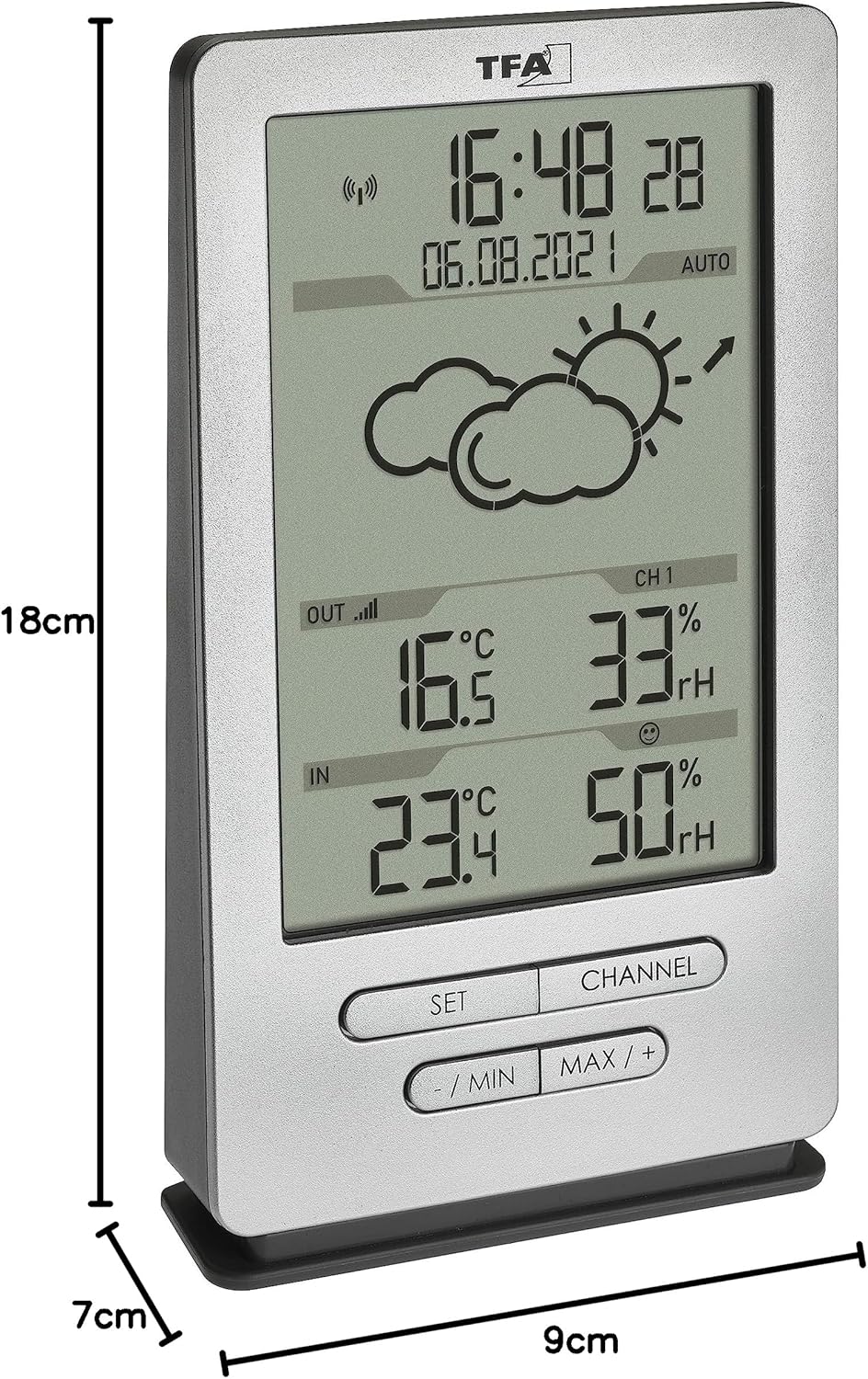 Detalle 2 de TFA Dostmann stazione meteo con sensore esterno Xena 35.1162.54 — previsione, clima interno ed esterno, radio controllata
