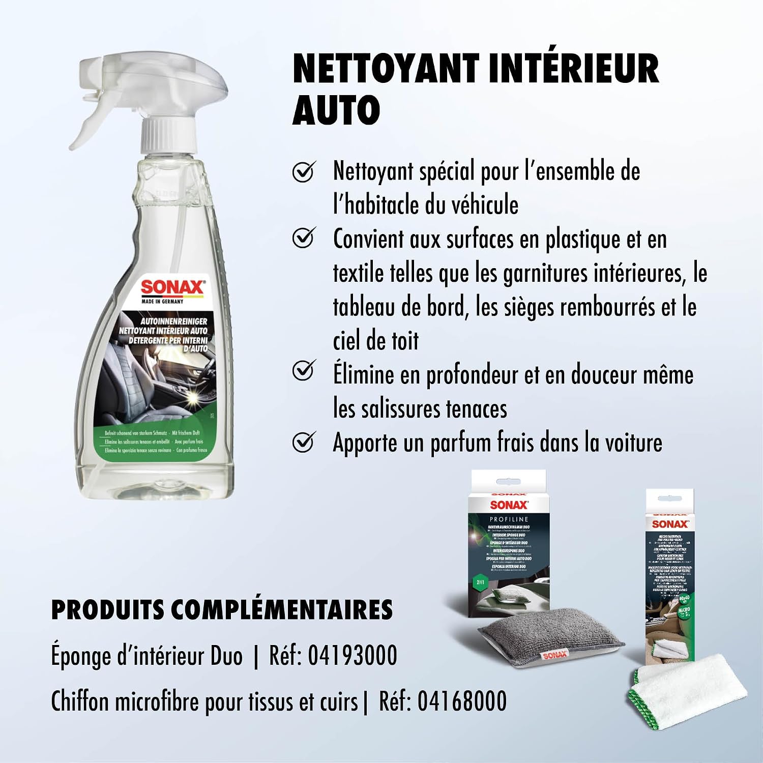 Thumbnail 2 de SONAX Nettoyant intérieur auto (500 ml) – nettoyage profond et parfum frais pour garnitures (Réf. 03212000)