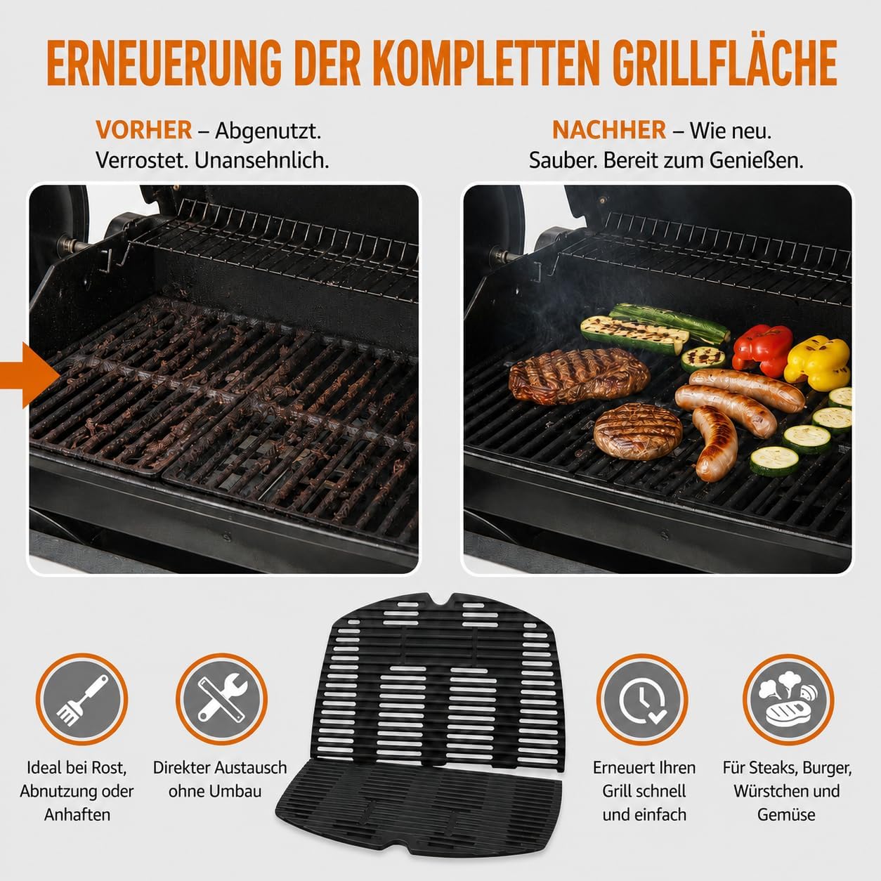 Thumbnail 3 de Uniflasy 7646 Grillrost Gusseisen 45,2 x 32 cm – 2er-Set, passgenau für Weber Q300/Q320/Q3000/Q3100/Q3200