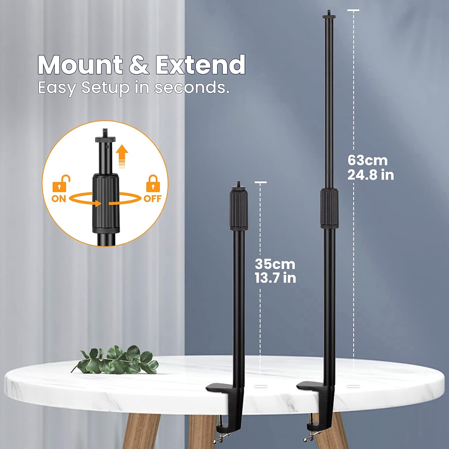 Detalle de TARION Tabletop Light Stand Clip – 35-63 cm Adjustable Desk Mount for Live Streaming and Photography