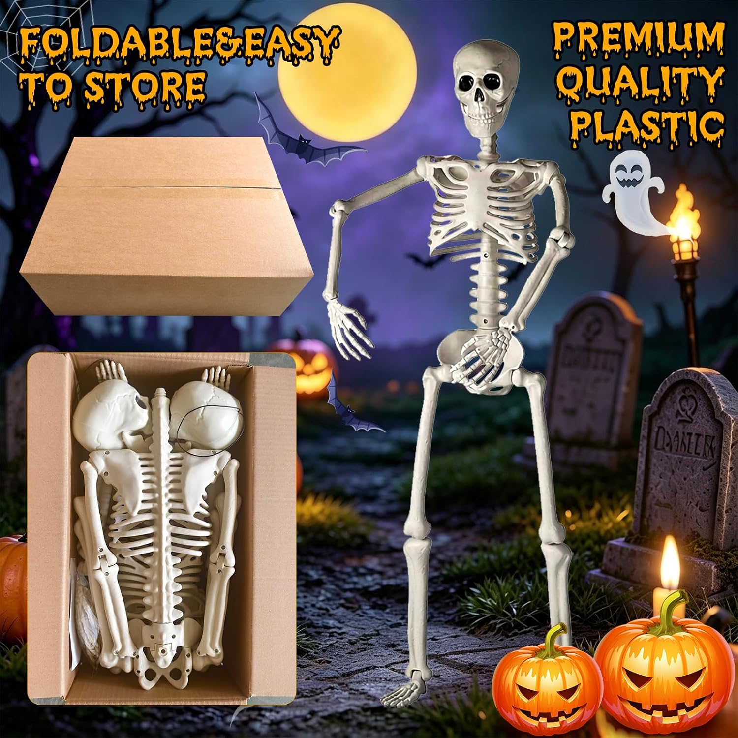 Detalle de HBSTK Pose-N-Stay 36-Inch Halloween Skeletons, 2-Pack with Posable Joints