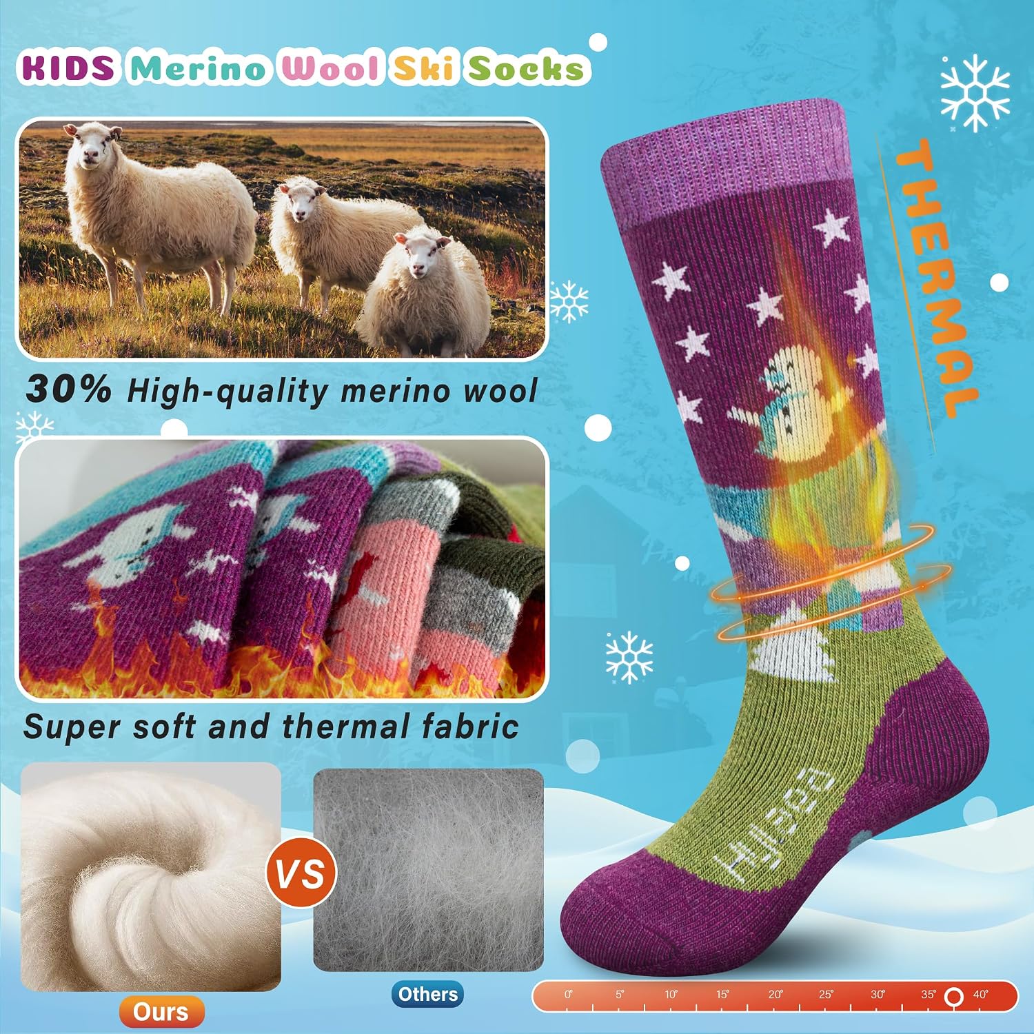 Detalle 2 de Hylaea Merino Wool Ski Socks for Kids ⚡