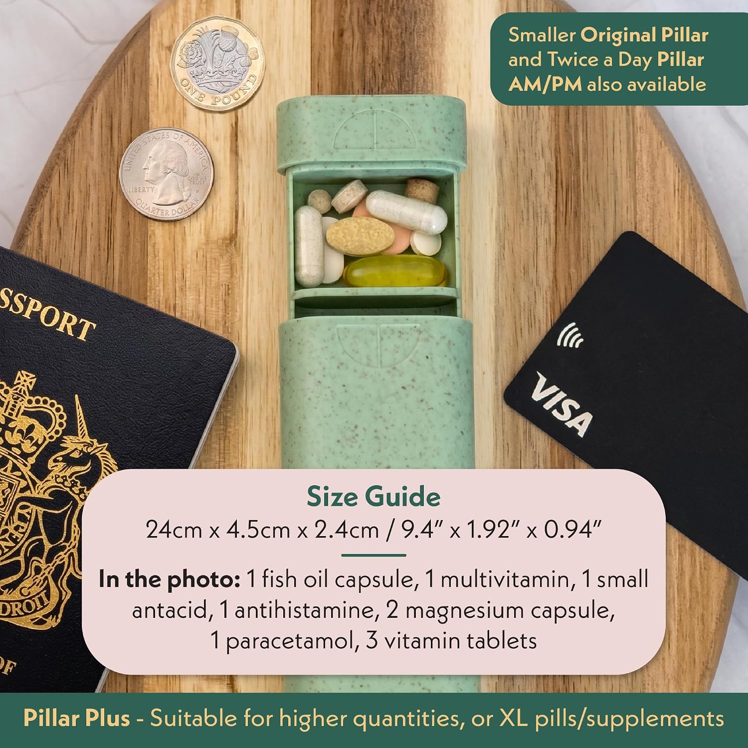 Detalle de Pillar Plus 7 Day XL Pill Organiser – Sage Green