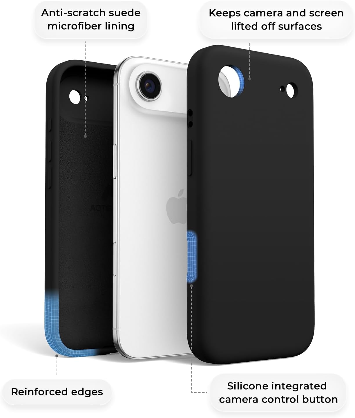 Detalle de AOTESIER iPhone 17 Airケース シリコーン製・カメラ全面保護・マイクロファイバー裏地