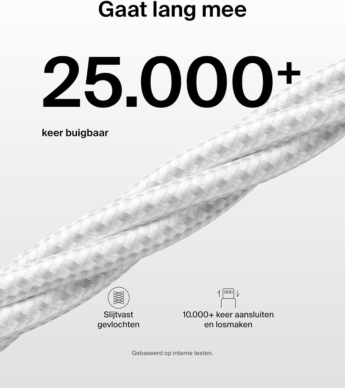 Detalle de Belkin BBD010hq05WH2PK gevlochten USB-A-naar-USB-C-kabels, 2-pack, 1,5 m, 15 W