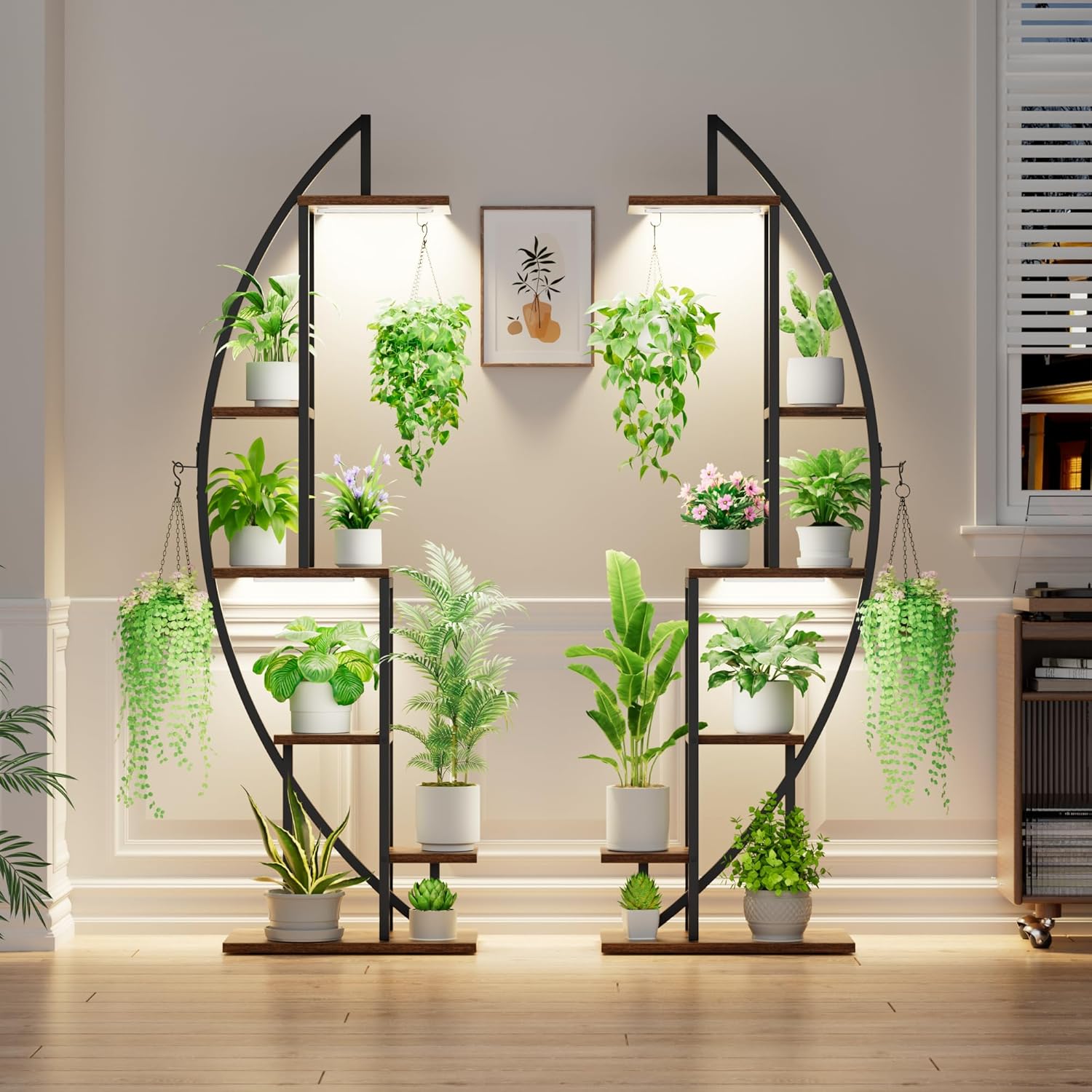 Detalle 2 de BACEKOLL Supporto per piante da interno con luci di coltivazione a 6 livelli e design mezzaluna