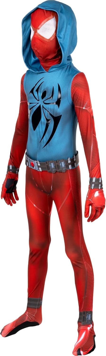 Detalle 2 de MARVEL Scarlet Spider Youth Zentai Costume with Stretch Spandex and Detachable Mask