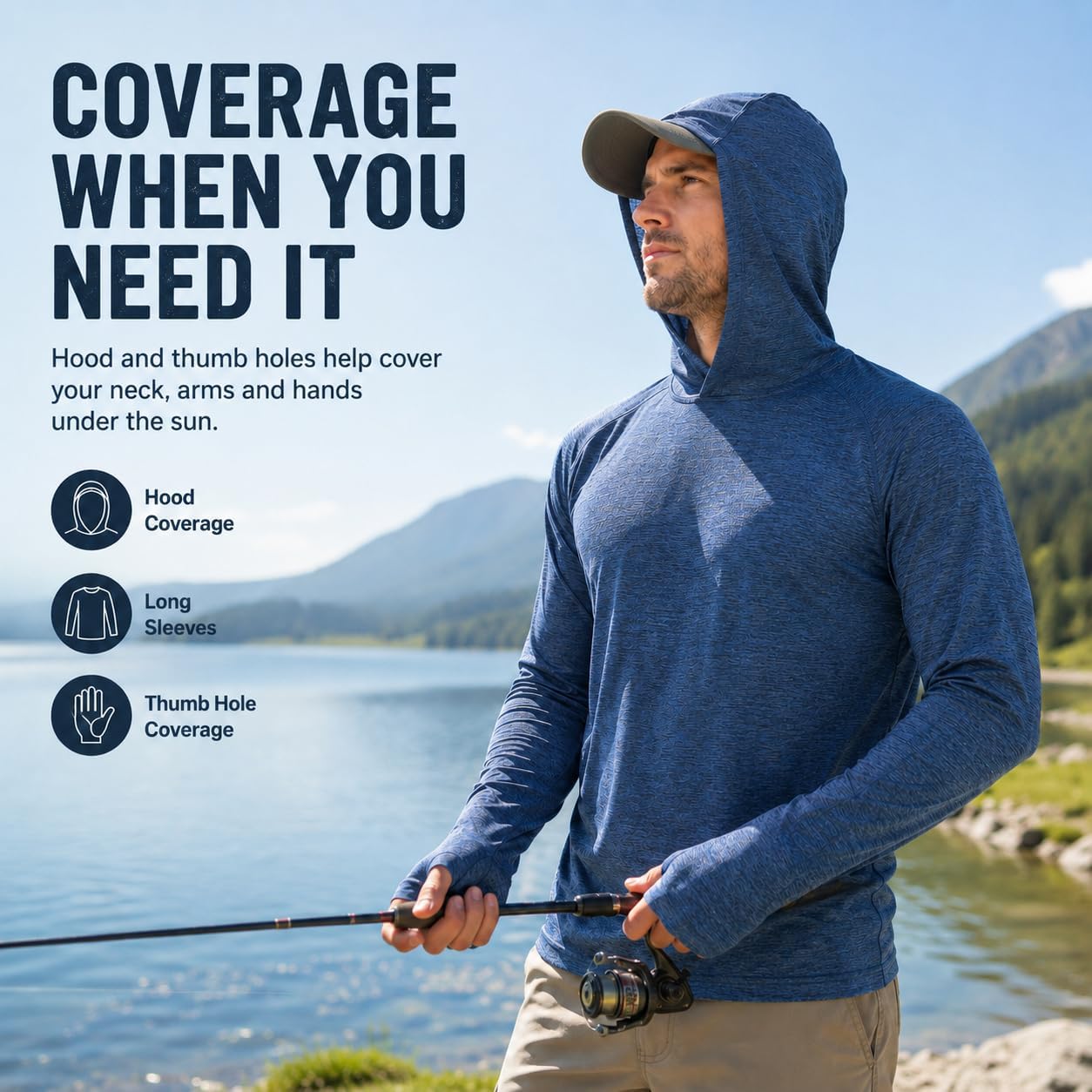 Detalle de OYGSieg Men's Athletic Hoodies Long Sleeve Fishing Shirts with UPF 50+ Sun Protection