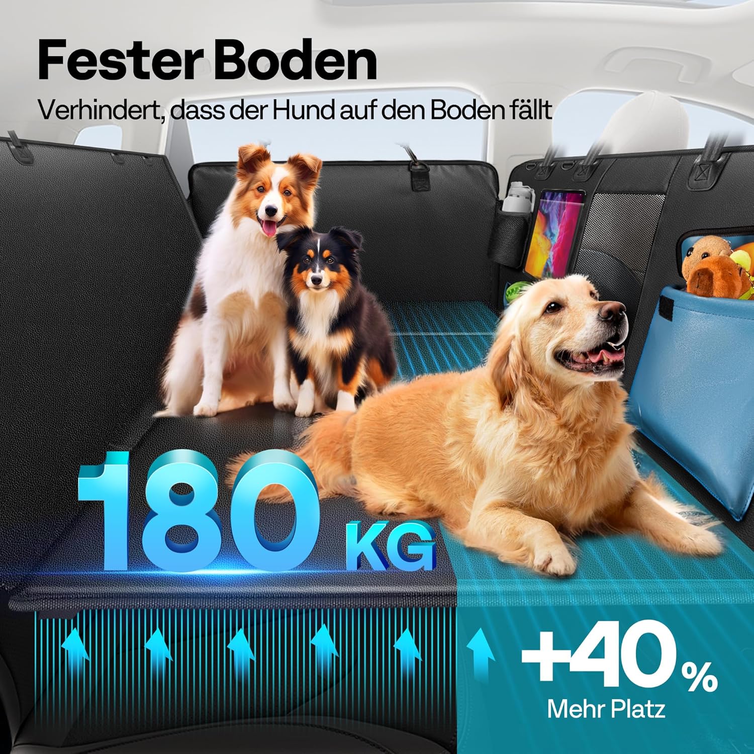 Detalle de MellowMates Hundedecke für Auto Rückbank – stabiler Sitzbezug mit Harter Unterseite, Seitenschutz, Sichtfenster und wasserdichter, kratzfester Oberfläche