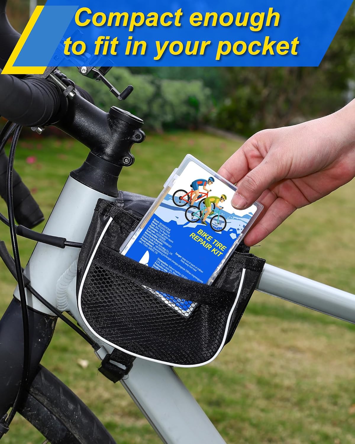 Detalle de Beanewone Puncture Repair Kit – Portable Bike Tyre Kit with 18 Patches, 2 Rubber Solutions, Levers and Rasp