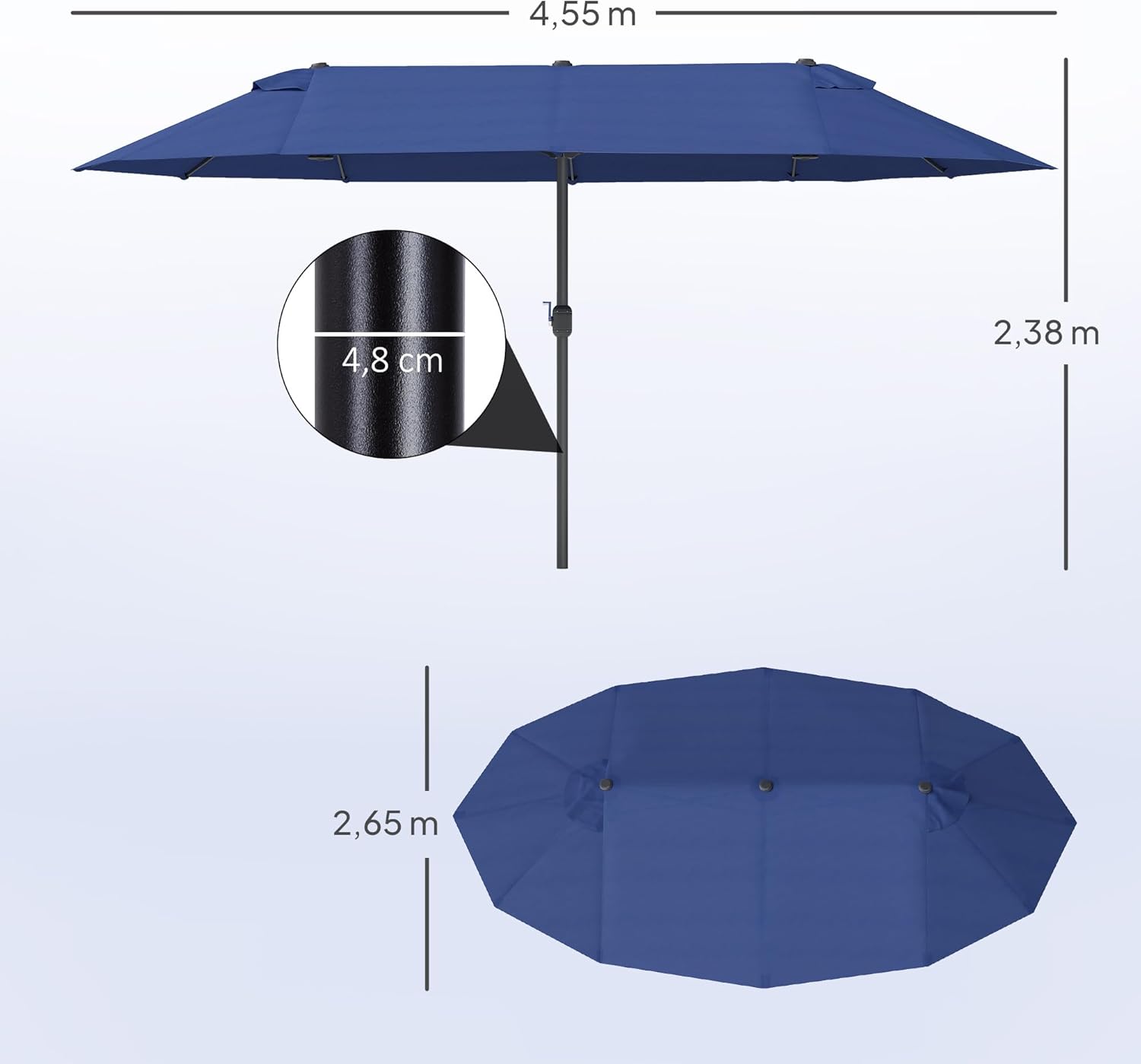 Thumbnail 6 de Outsunny Parasol de jardin double rectangulaire 4,6 x 2,7 x 2,4 m — cadre acier, toile 180 g/m², manivelle