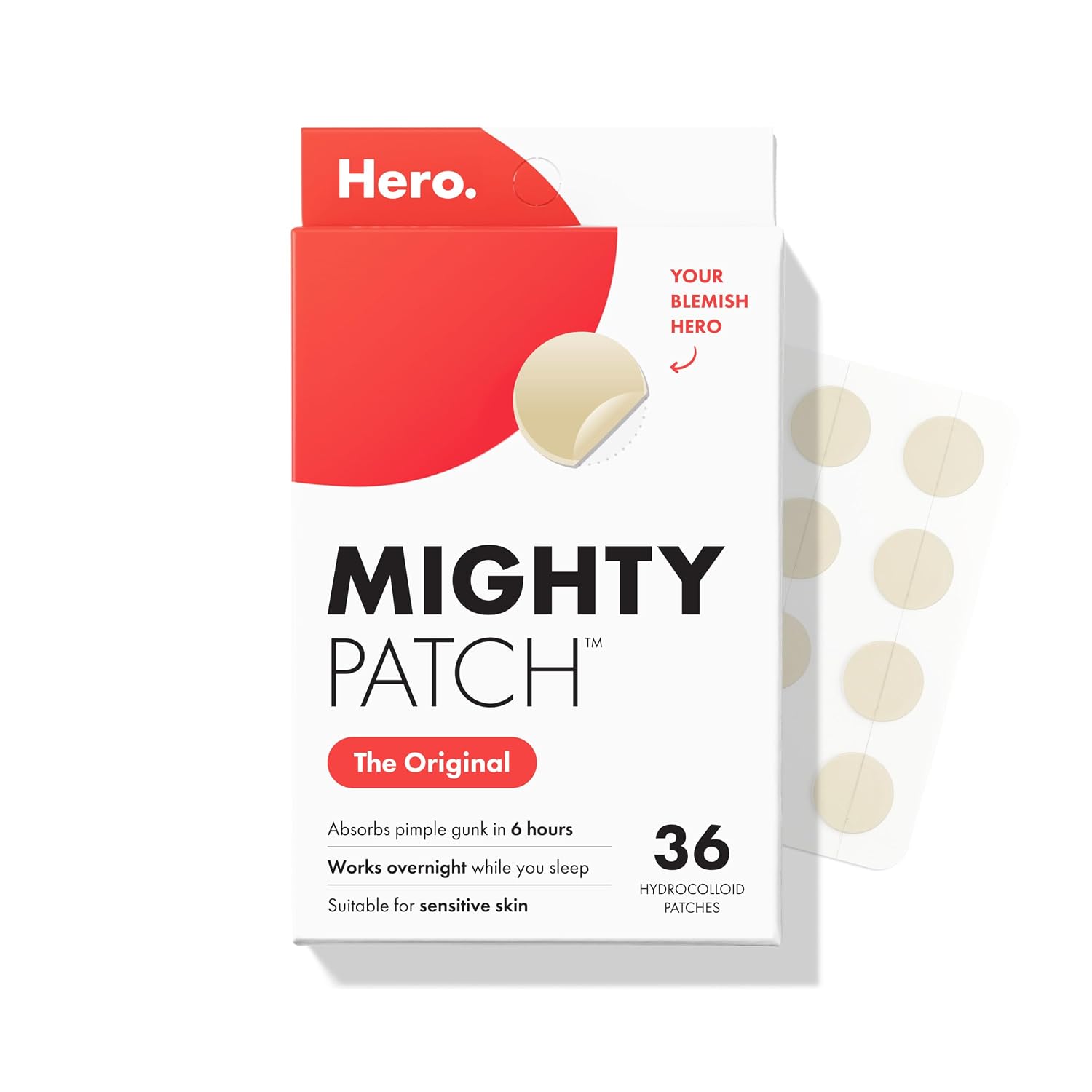 Detalle de Hero Cosmetics Mighty Patch Original hydrocolloid acne patches 36-pack ๐ฉน