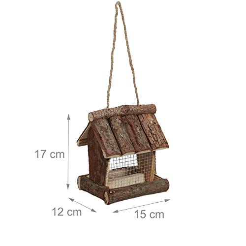 Detalle 2 de Relaxdays Comedero para aves de corteza 17×15×12 cm 🐦