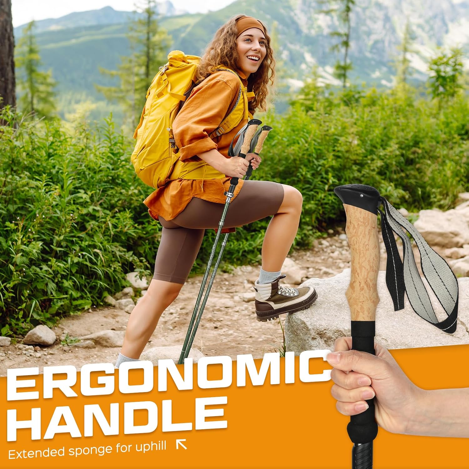 Detalle de COVACURE Hiking Poles (2-pack) collapsible 7075 aluminium with EVA cork handle, 110–130cm
