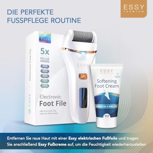 Thumbnail 6 de Essy Elektrische Fußfeile Wiederaufladbar mit 5 Ersatzrollen (Weiß) – Effiziente Hornhautpflege für Zuhause