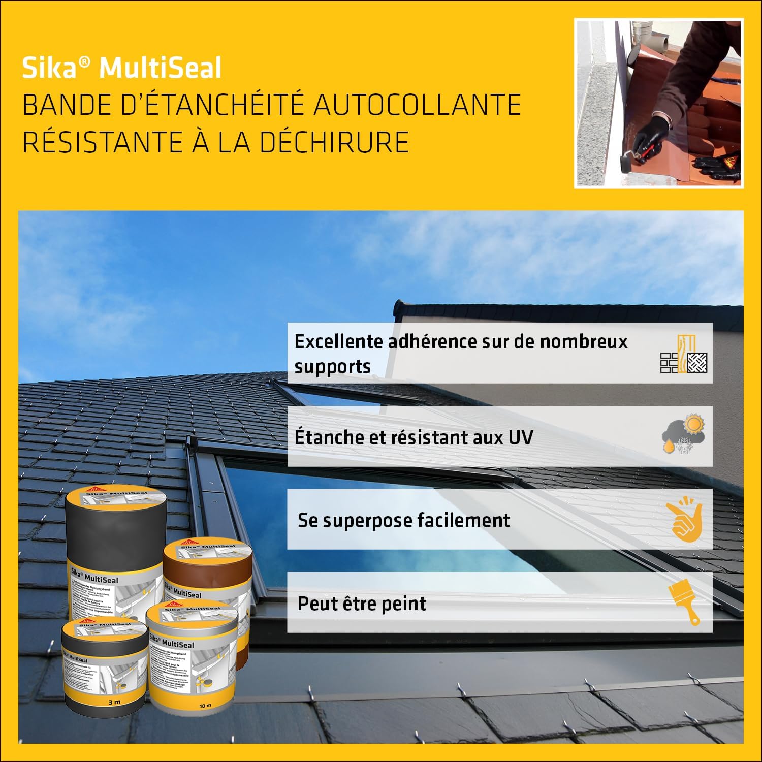 Detalle de Bande d'étanchéité autocollante SIKA Multiseal Terre Cuite 200 mm x 10 m – Multisupports