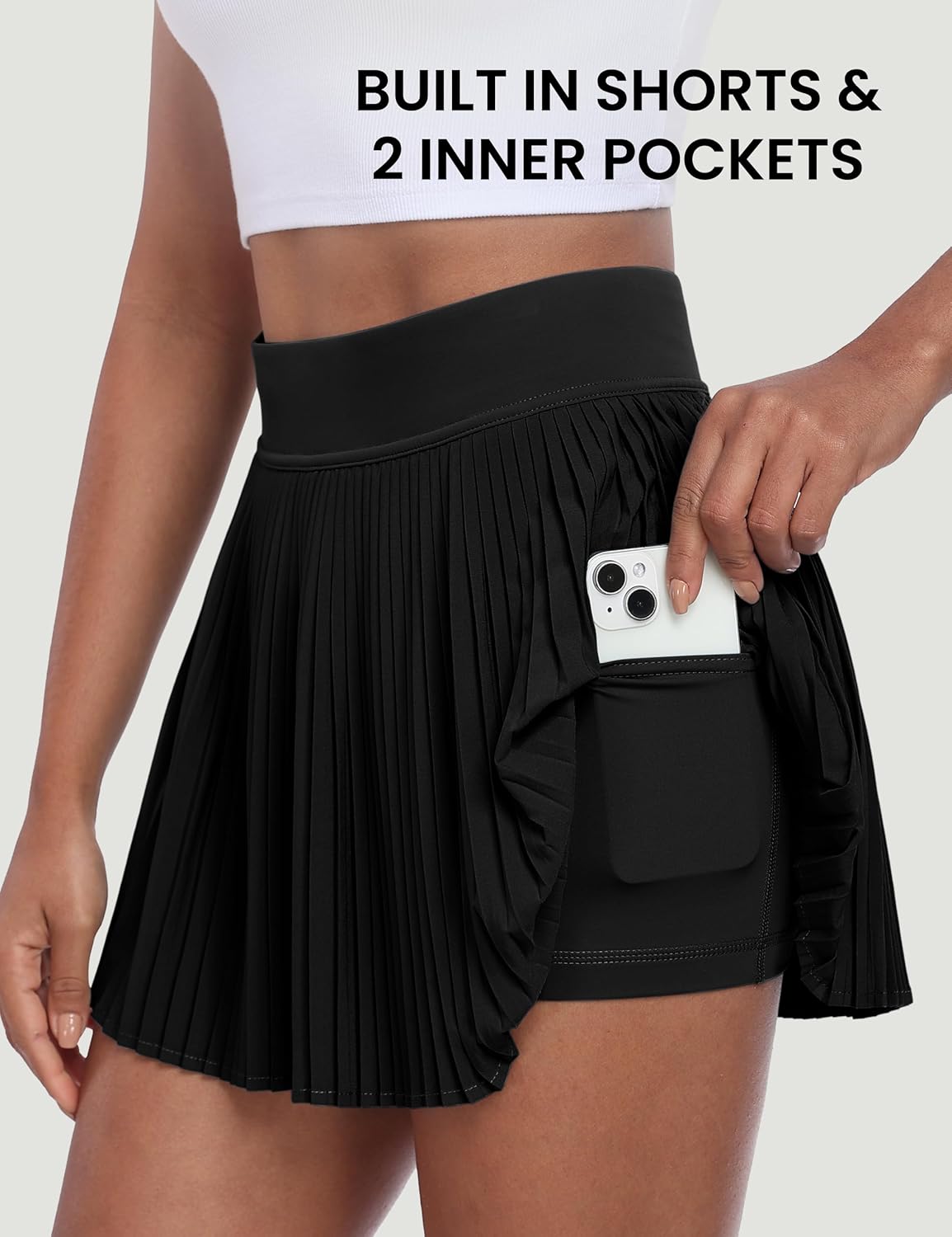 Detalle de Desol Jupe-plis tennis femme avec short intégré et poches – taille haute, polyvalente pour sport et quotidien