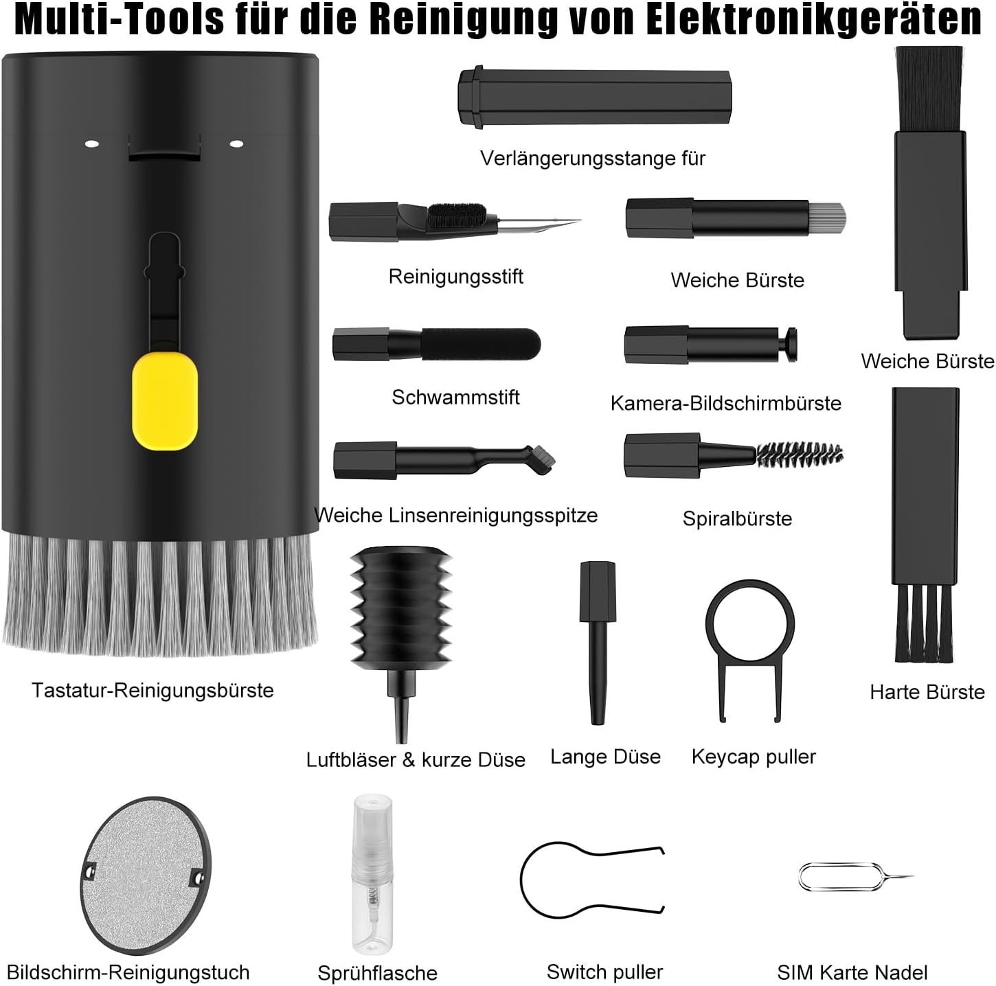 Thumbnail 6 de VICHYIE 20-in-1 Tastatur Reinigungsset – Reinigungszubehör für Tastatur, Kopfhörer, Bildschirm und mehr (Schwarz)