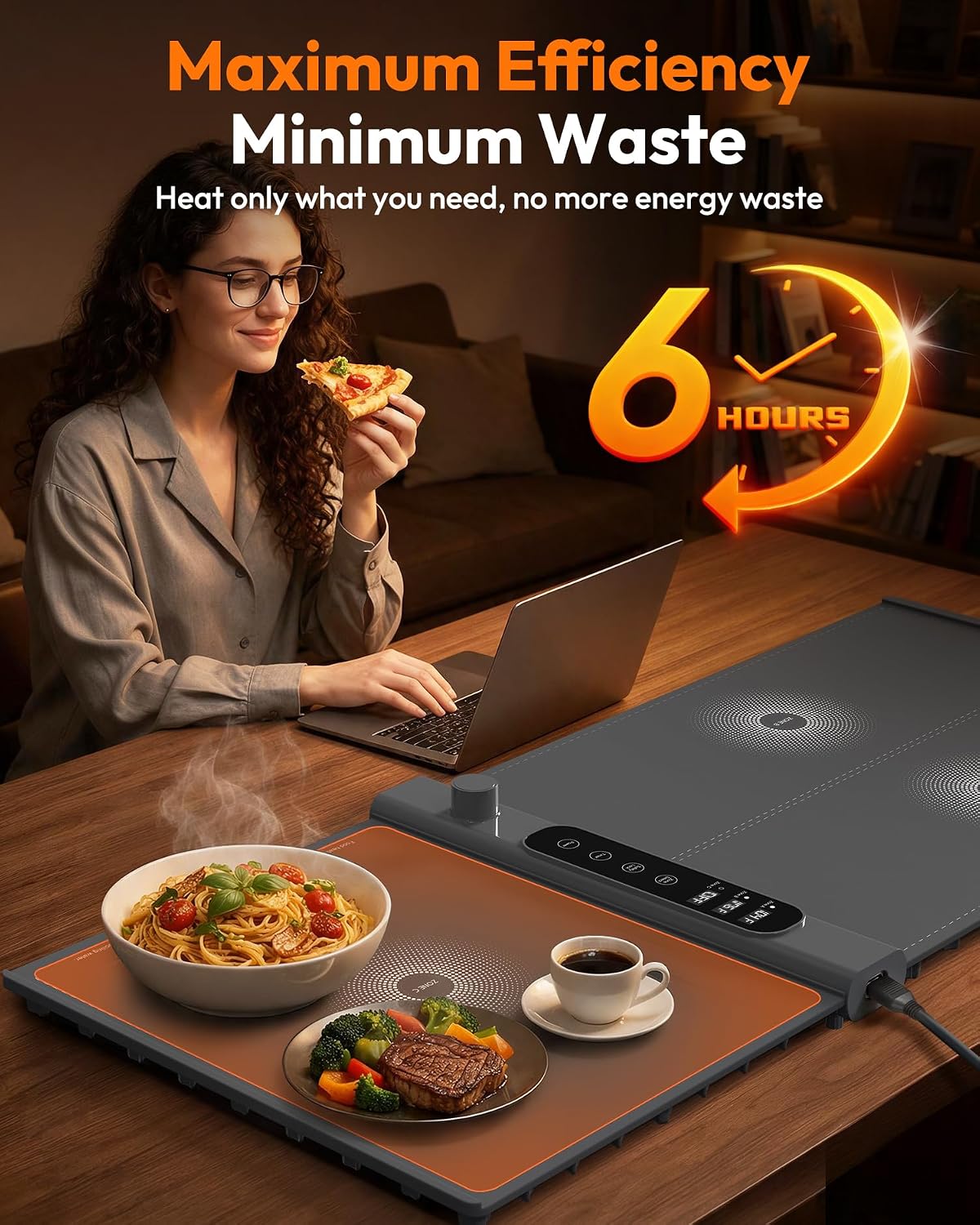 Detalle 2 de Yeeke Extra-Large Food Warming Mat, 3-Zone Control, 17 Settings, 6-Hour Timer