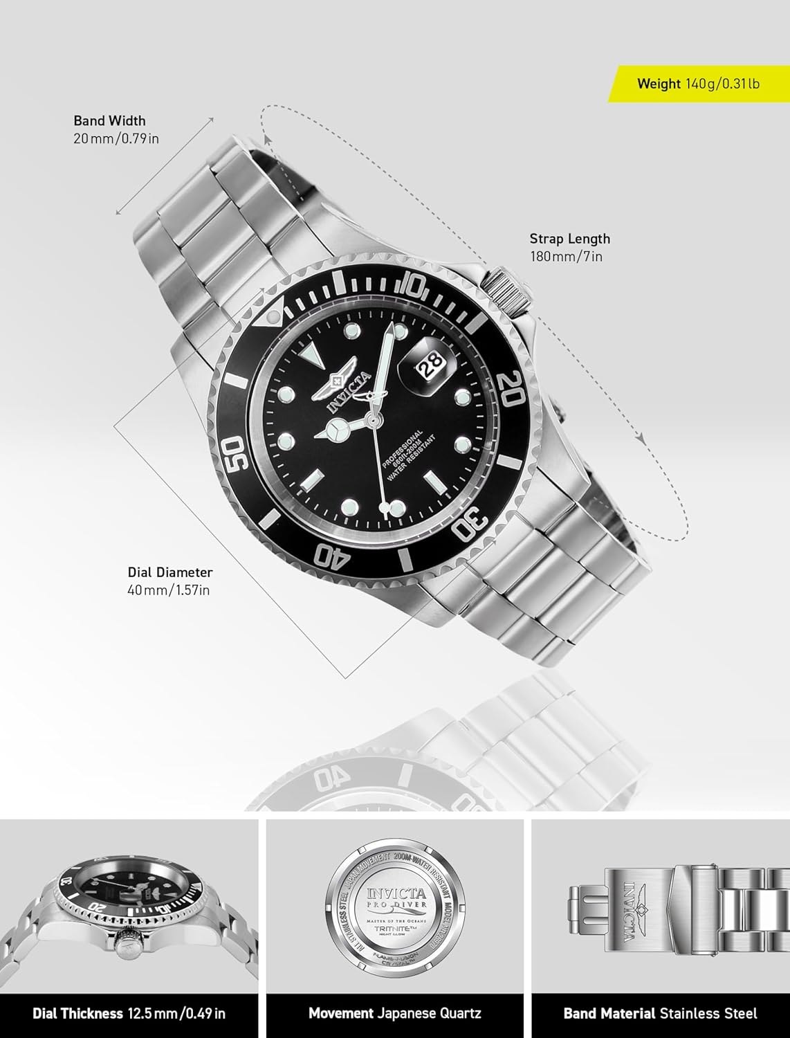 Thumbnail 2 de Invicta Pro Diver Edelstahl Quarzuhrwerk für Herren (40 mm) – 26970