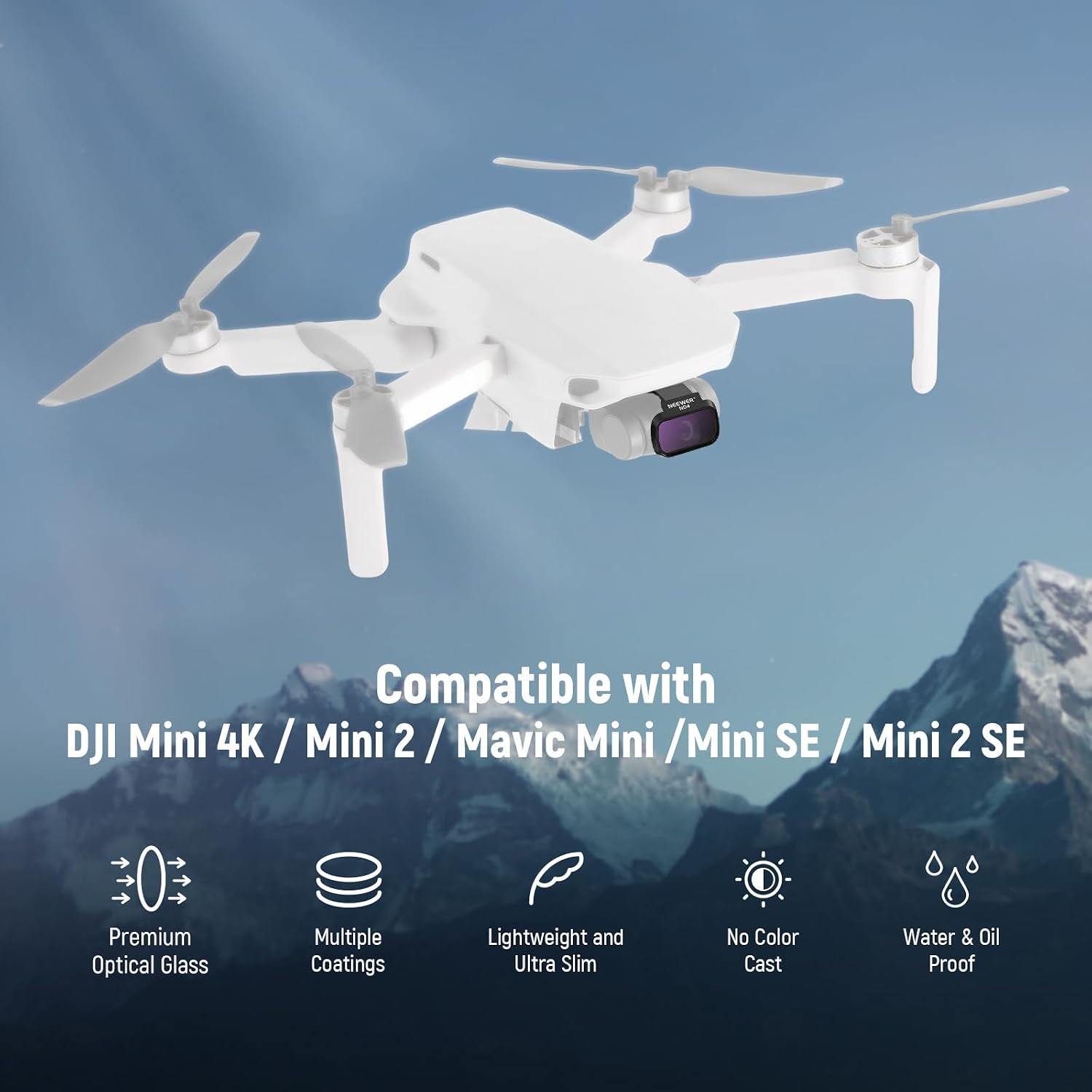 Detalle de NEEWER ND Filter Set for DJI Mini 4K / Mini 2 SE / SE / 2 / Mavic Mini (4-Pack) – ND4, ND8, ND16, ND32