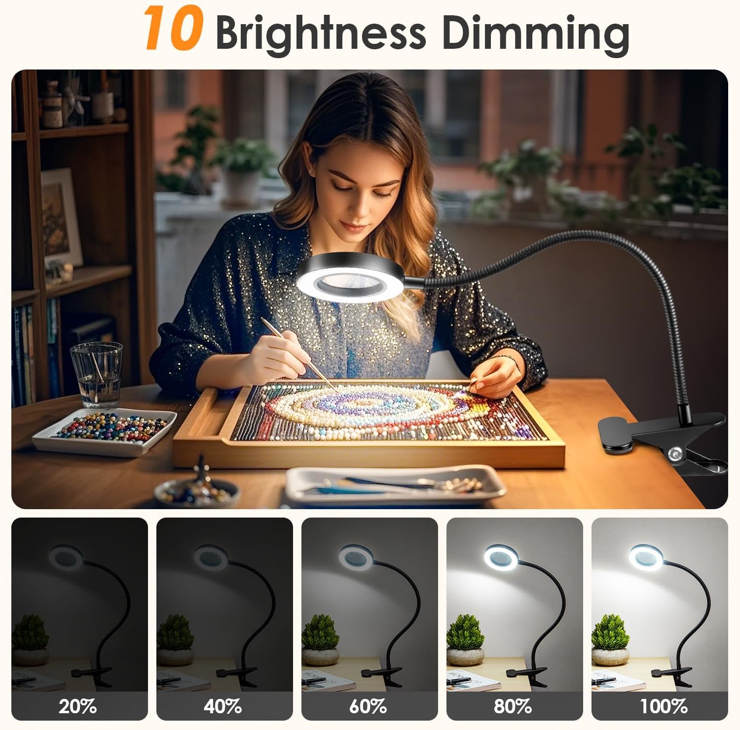 Thumbnail 2 de PIKOY Magnifying Glass with Light 10X – 9W 48 LED Clip Magnifier Lamp (3 Modes, 10 Dimmable Levels)