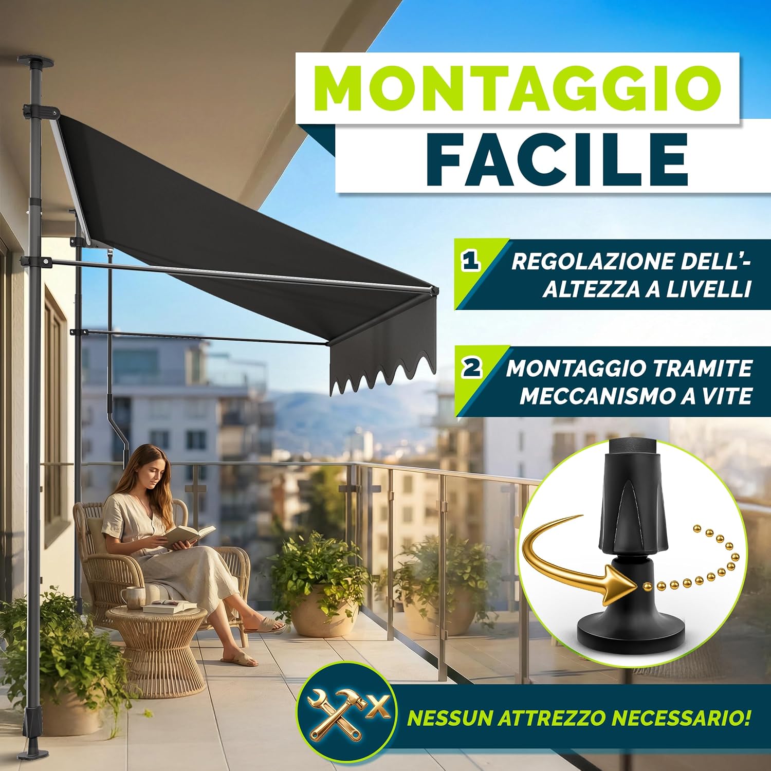 Detalle de tillvex Tenda da Sole a Bracci 200 cm 📐