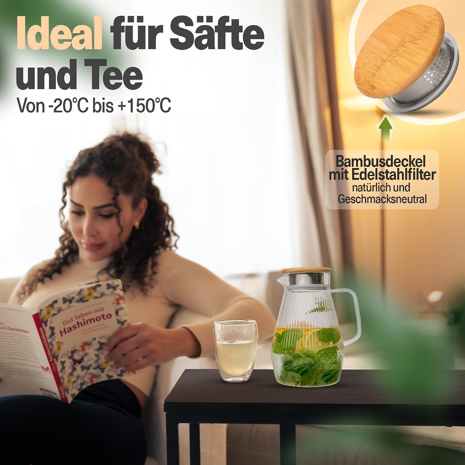 Detalle 2 de CLIDOR Wasserkaraffe 1,5 L Glaskaraffe