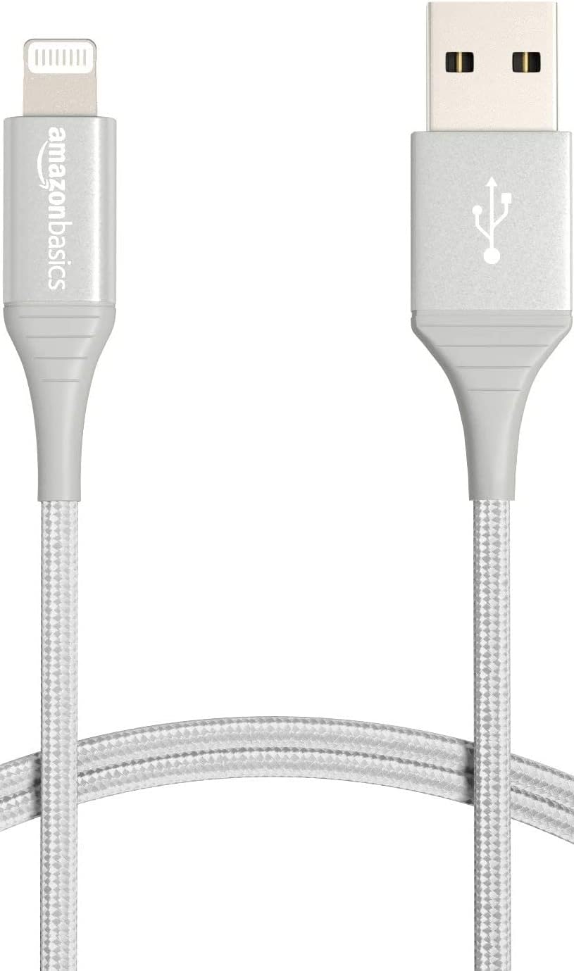 Detalle de Amazonベーシック USB-A - Lightningケーブル 1.8m シルバー、ダブルナイロン編組・MFi認証