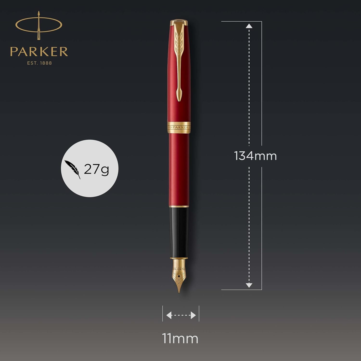 Thumbnail 2 de Parker Sonnet penna stilografica rossa con dettagli oro e pennino medio, confezione regalo