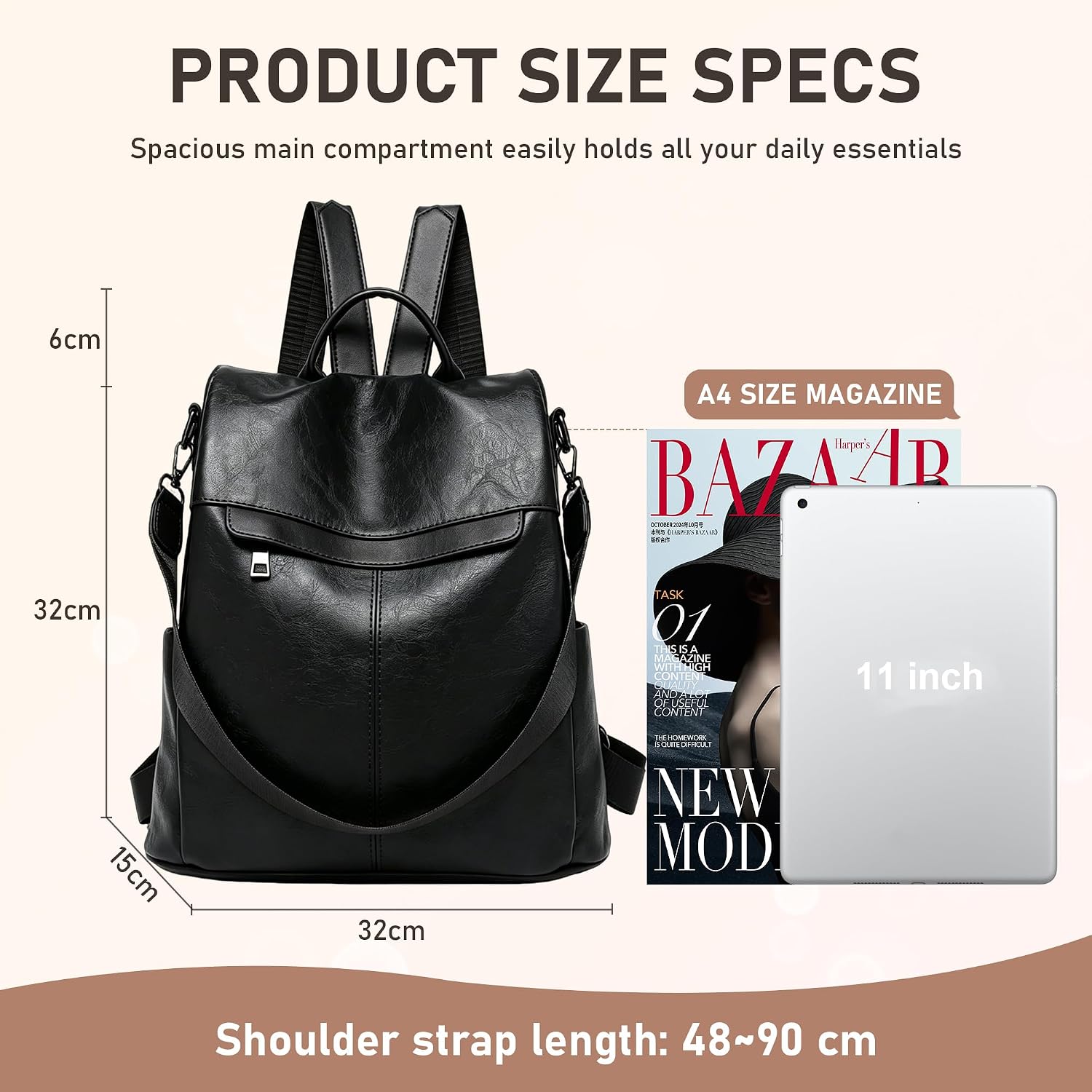 Detalle de shepretty Anti-Theft Backpack for Women – Travel Rucksack in Artificial Leather