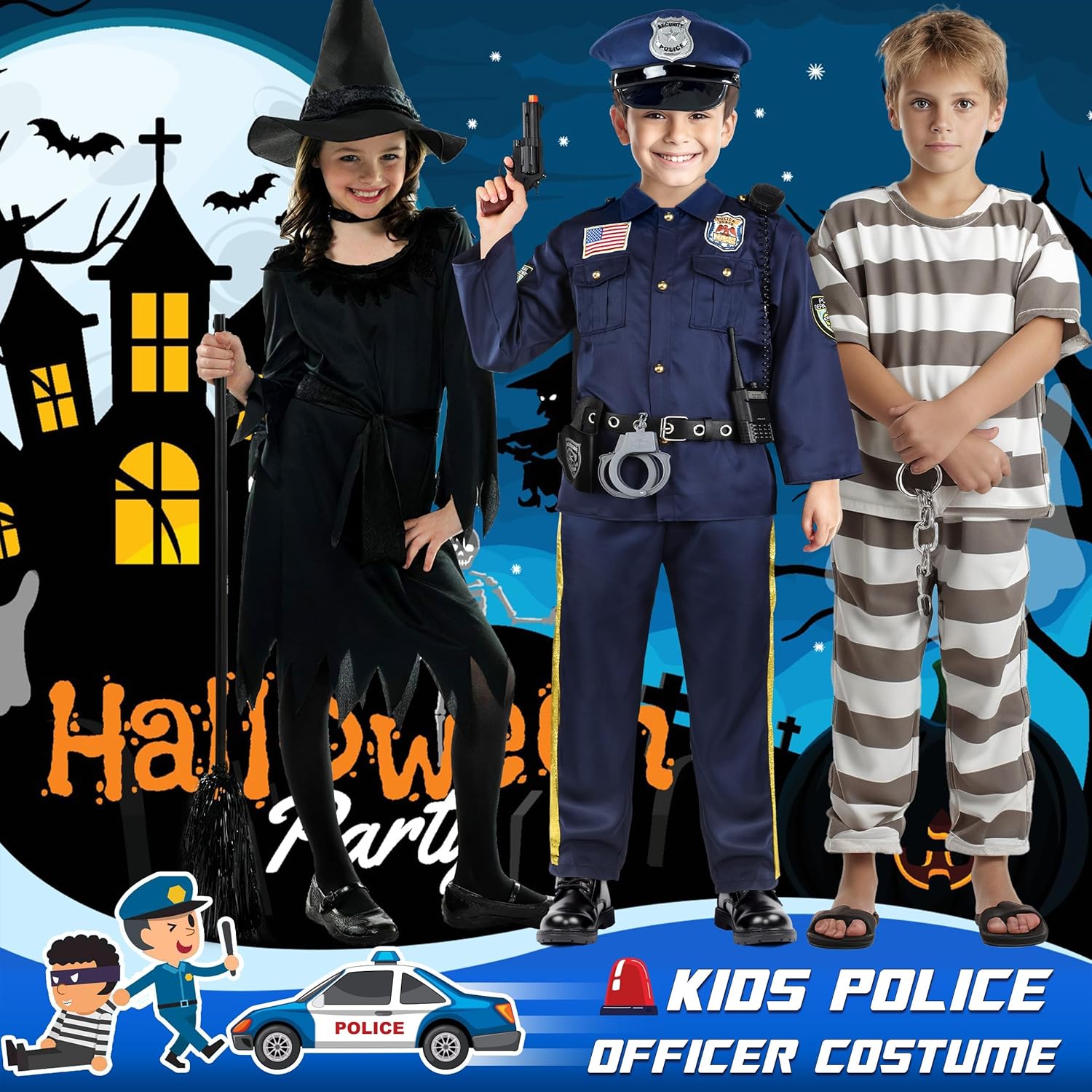 Detalle de Joycover Kids Police Officer Costume, Size S (4-5Y), Navy Blue with Accessories
