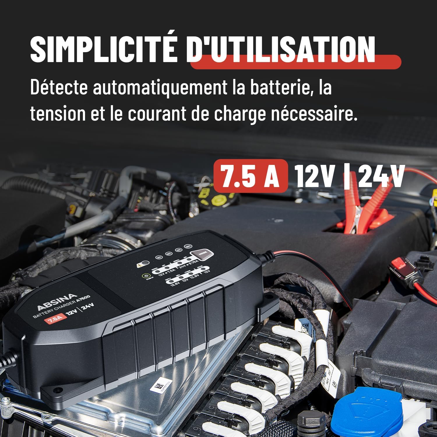Detalle de ABSINA A7500 chargeur batterie 7,5 A